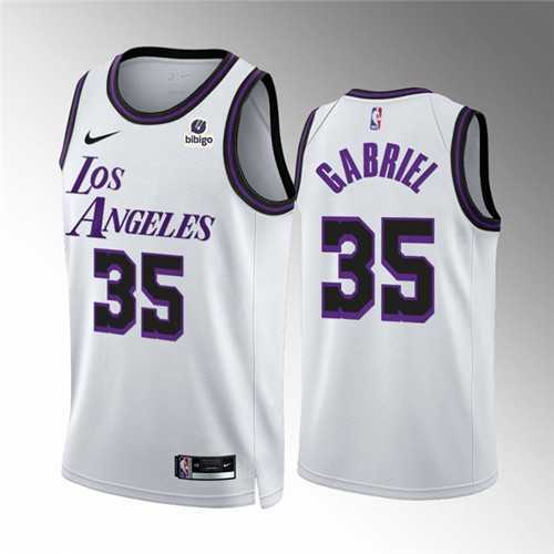 Men's Los Angeles Lakers #35 Wenyen Gabriel White City Edition Stitched Basketball Jersey Dzhi